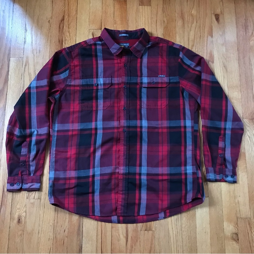 Eddie Bauer Red and Black Plaid Button Down Shirt XL